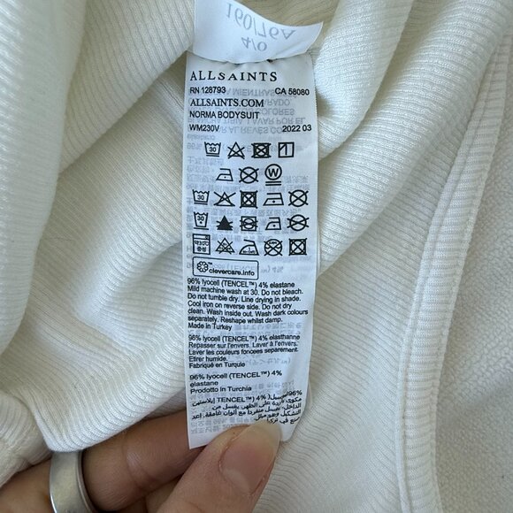 ALL SAINTS white racerback ribbed jersey snap thong bodysuit US 0 - Picture 8 of 8